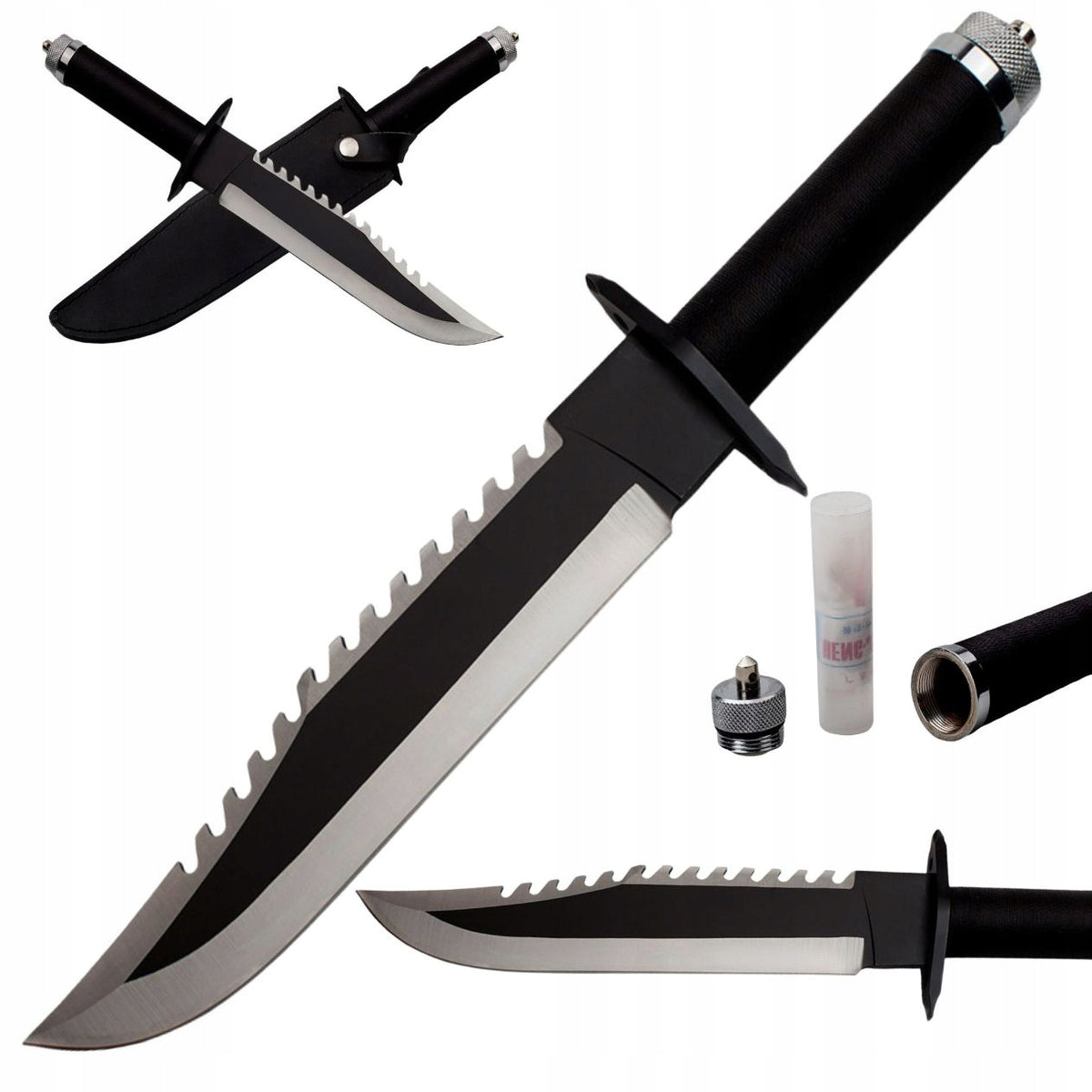 POWERFUL TACTICAL HUNTING KNIFE MILITARY SURVIVAL - RAMBO 2 LEATHER HOLSTER