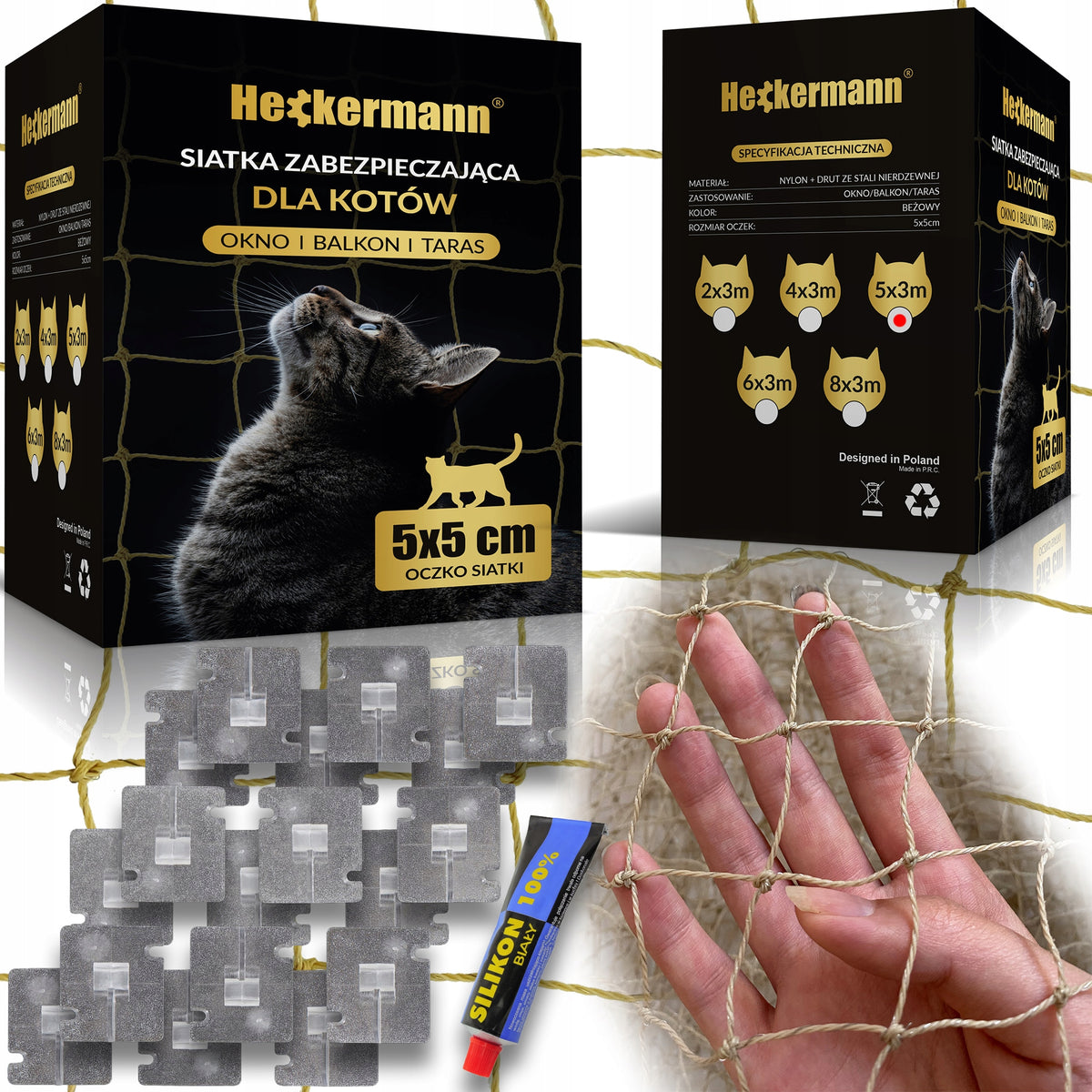 PREMIUM WIRE BALCONY NET FOR CAT WITHOUT DRILLING SET 5x3m