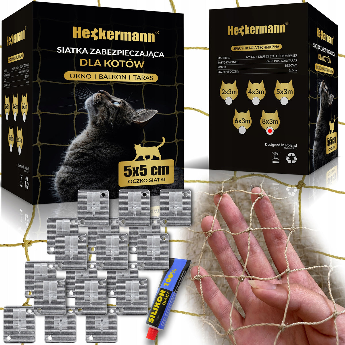 PREMIUM WIRE BALCONY NET FOR CAT WITHOUT DRILLING SET 8x3m
