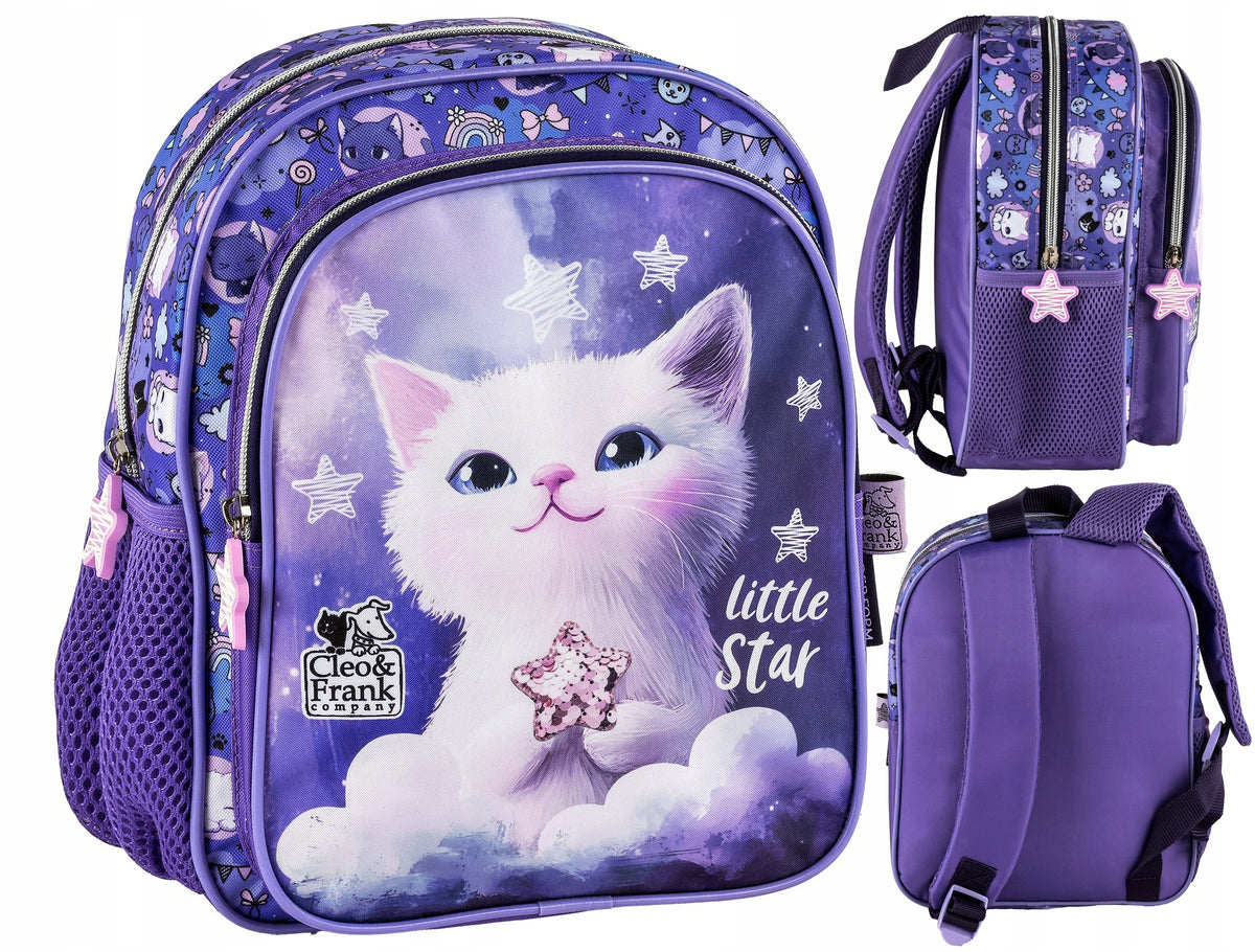PRESCHOOL BACKPACK FOR GIRLS PURPLE CAT KITTEN WITH CAT