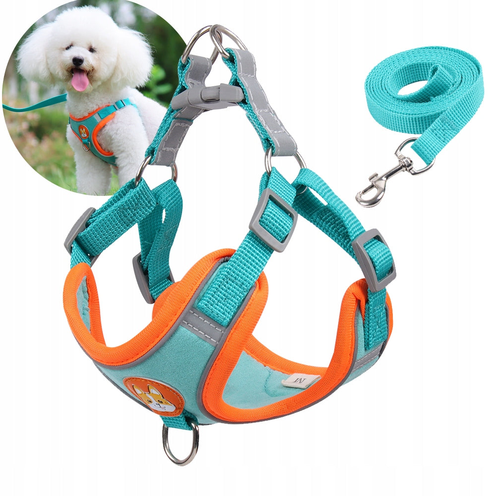PRESSURE-FREE DOG HARNESS WALKING COMFORTABLE L + LEASH SET