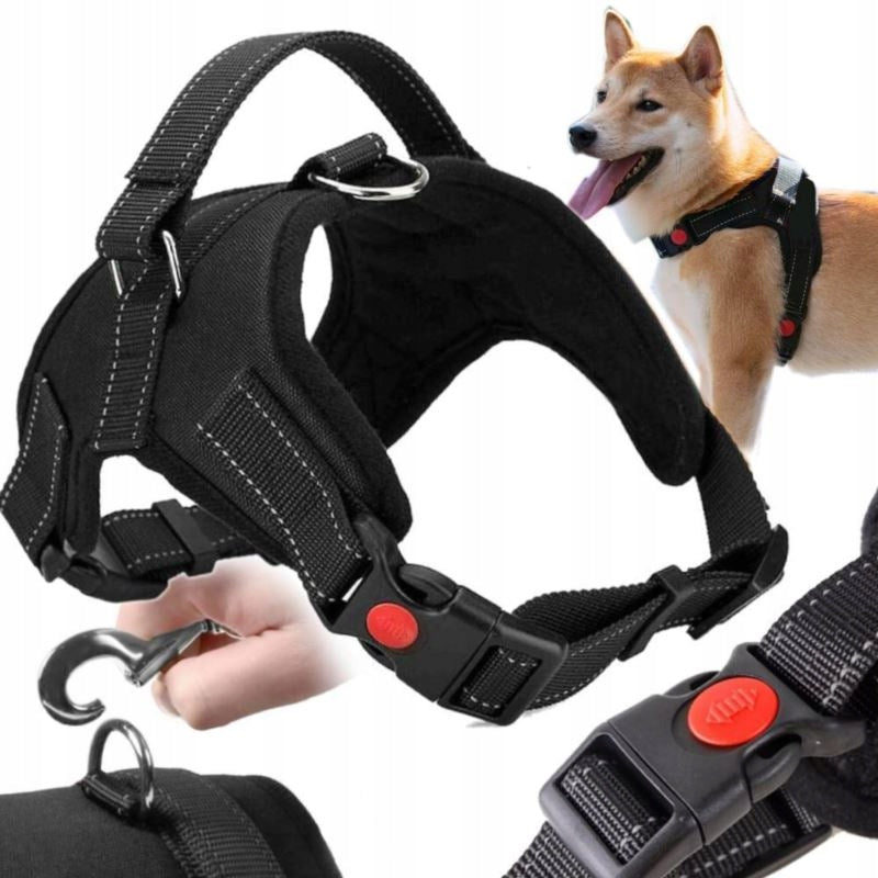 PRESSURE-FREE HARNESS for Dog + Reflective LEASH XL Black
