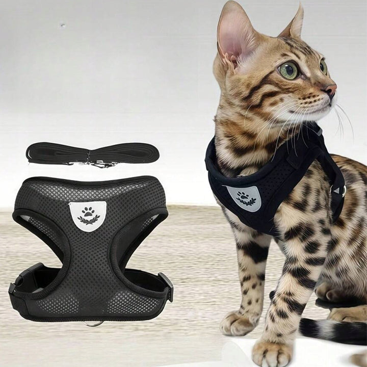PRESSURE-FREE WALKING HARNESS FOR CAT DOG M BREATHABLE COMFORTABLE WITH LEASH Packaging status original