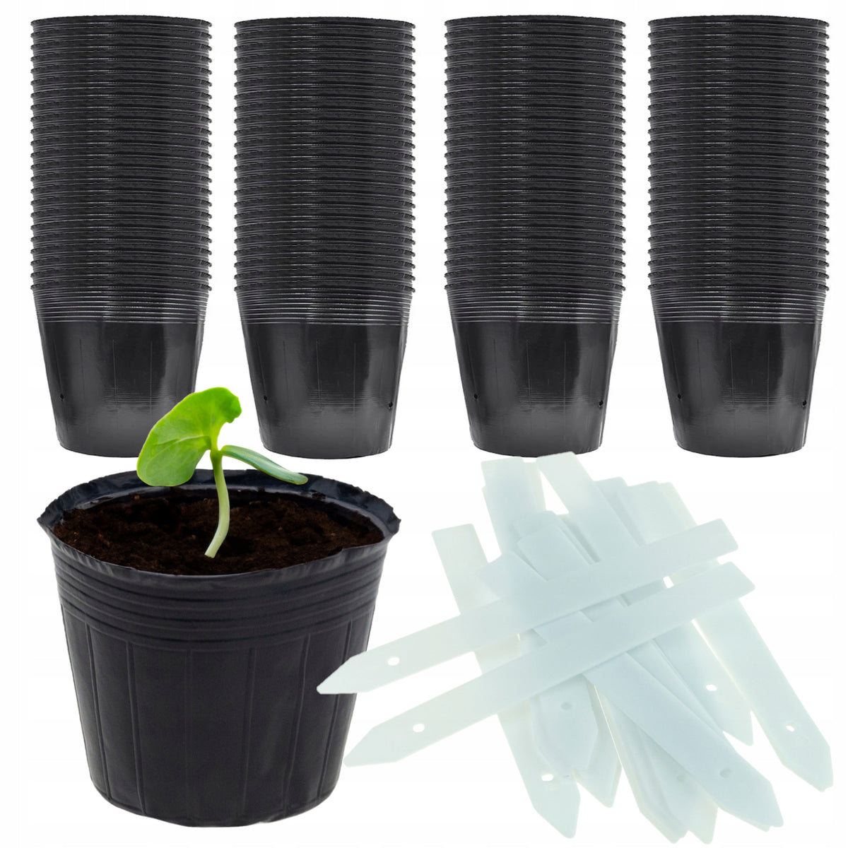PRODUCTION POTS P9 100pcs FOR SEEDLING CROPS 9x8,5cm+10xmarkers