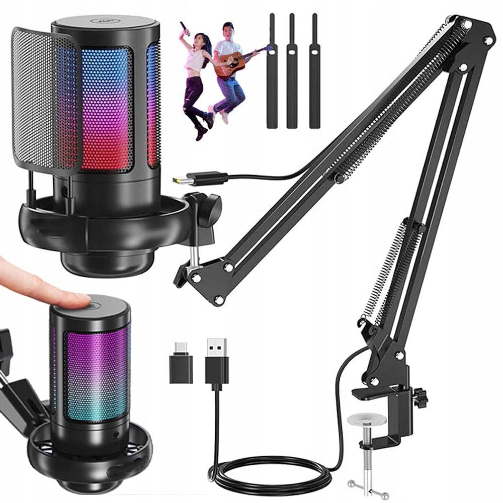 PROFESSIONAL STREAMING MICROPHONE WITH RGB LIGHTING AND NOISE CANCELLATION
