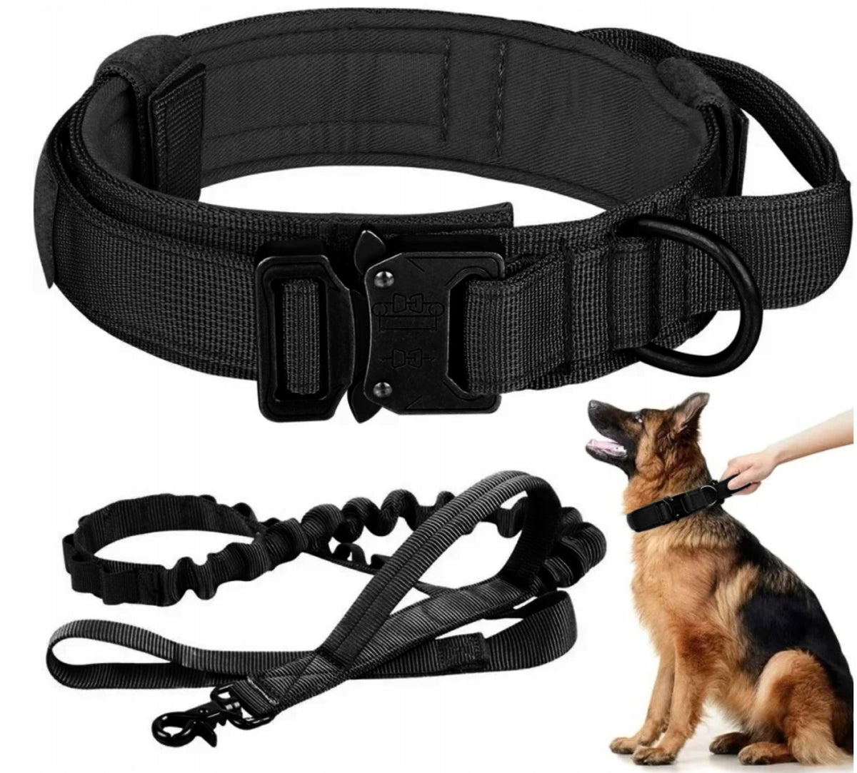 PROFESSIONAL TACTICAL DOG COLLAR METAL BUCKLE STRONG LEASH 39-50 CM L