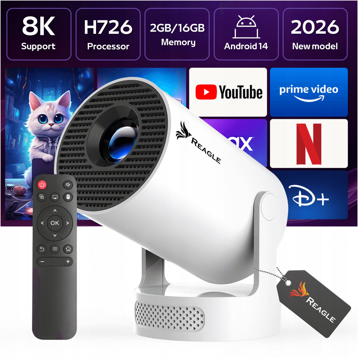 PROJECTOR MINI LED PROJECTOR ANDROID 14 PORTABLE 4K SMART TV WIFI MODEL 2026