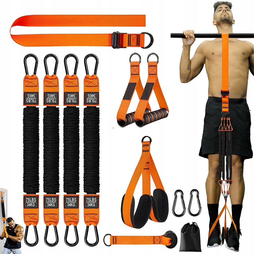 PULL-UP RUBBERS SET OF 4 WITH HANDLES 75-300 LBS FITNESS STRAPS