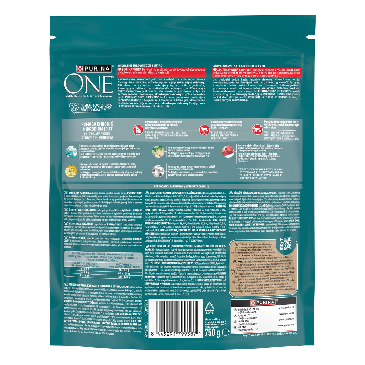 PURINA ONE STERILCAT BEEF - DRY CAT FOOD, 750G Manufacturer code 8445291799387