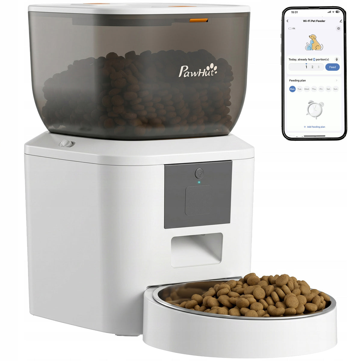 PawHut Automatic Cat Food Dispenser, Wi-Fi 2,4G, 4L, Control