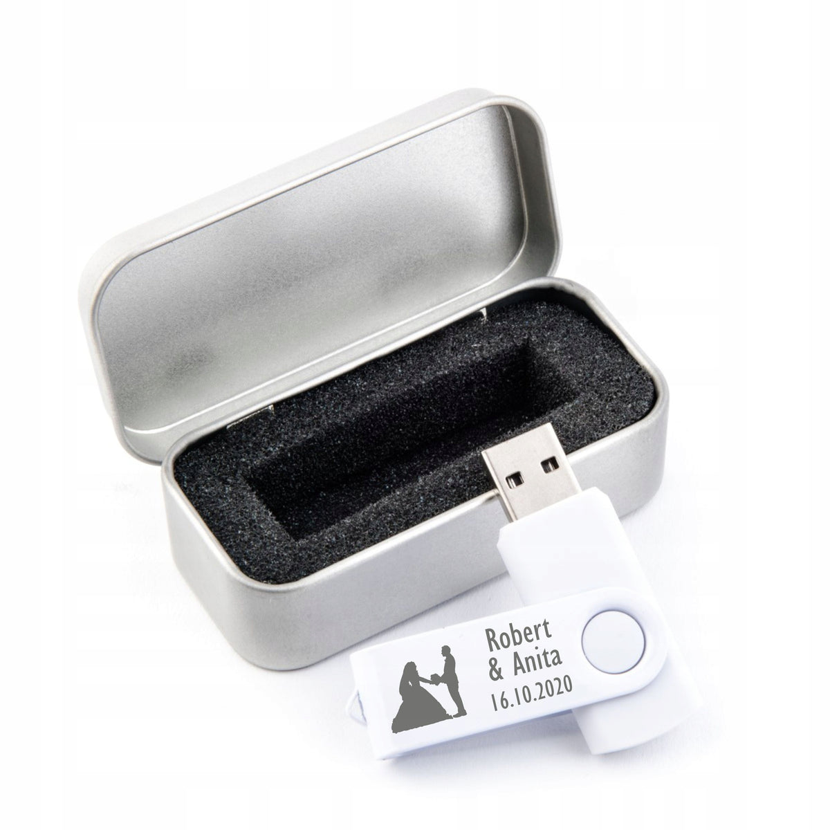 Pendrive 1 GB USB 2.0 box + WEDDING ENGRAVING