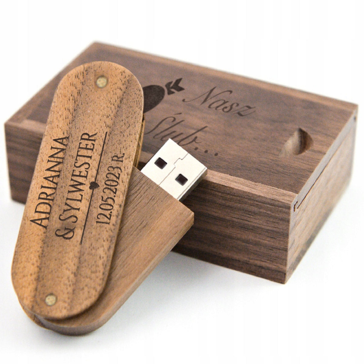 Pendrive Box wood 1 GB 2.0 engraving LOGO BAPTISM WEDDING COMMUNION STUDENT