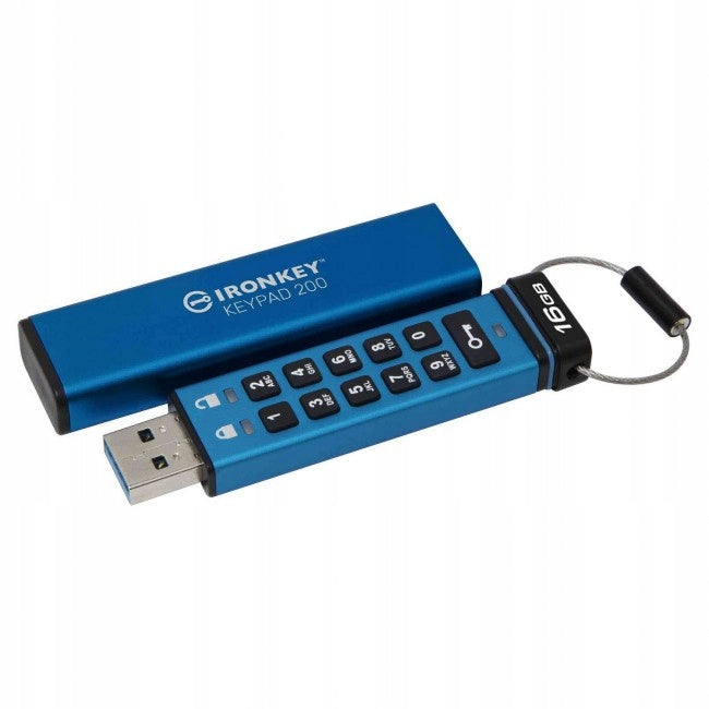 Pendrive Kingston IronKey Keypad 200 16 GB USB 3.0 modrý