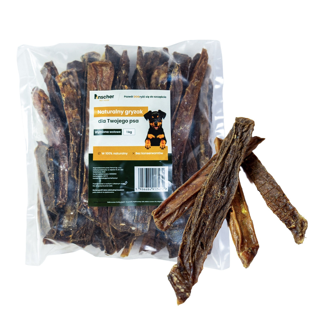 Pinscher natural dog teether beef udder 1 KG