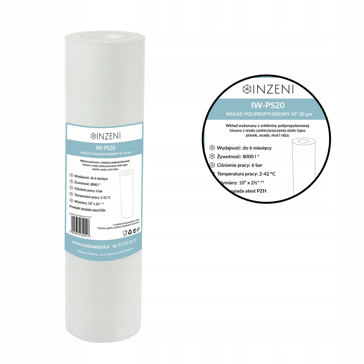 Polypropylene filter cartridge INZENI IW-PS20 foam 20 micron 10 inches
