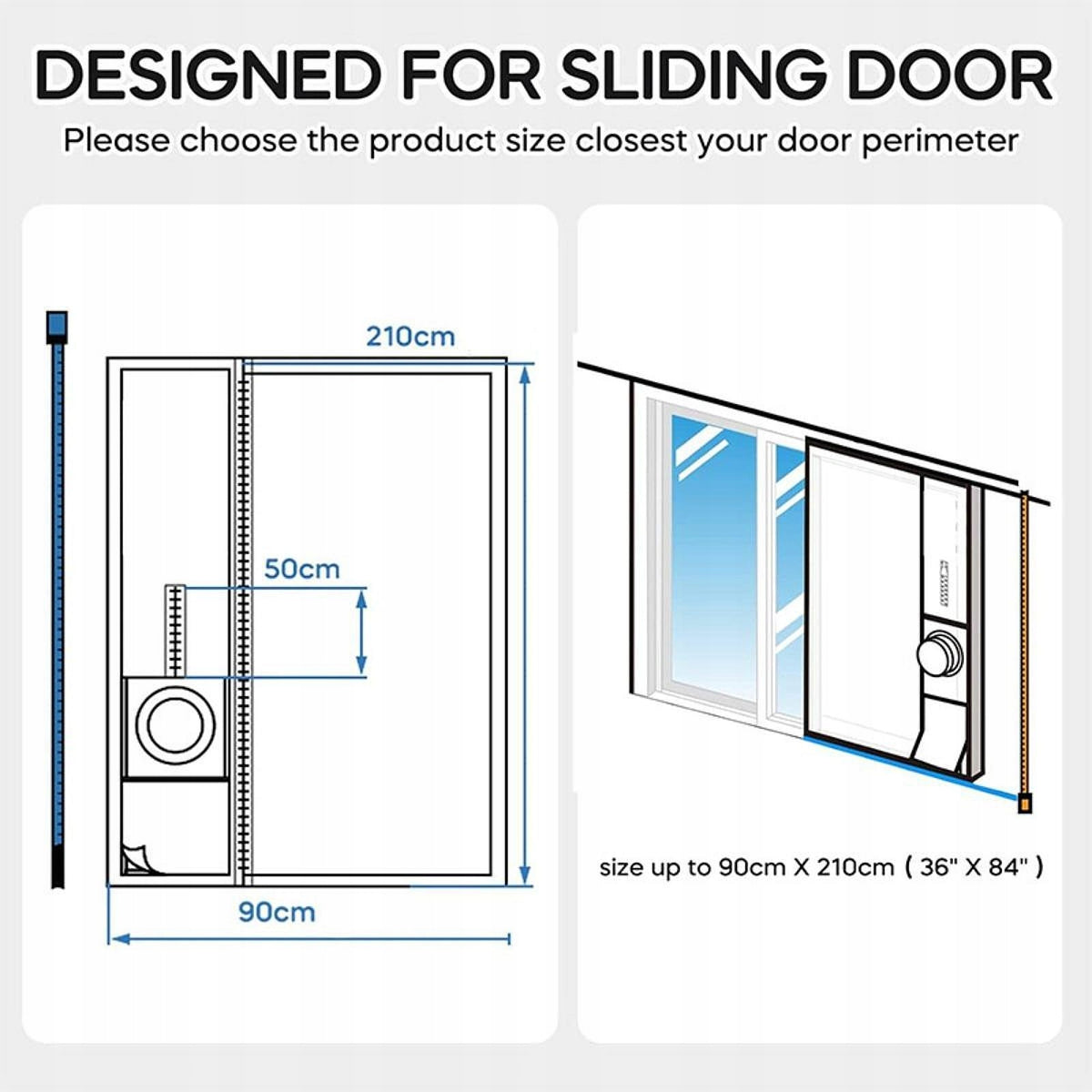 Portable AC Sliding Door Seal Kit Practical Drawstring Design 25cmx232cm Medical device no