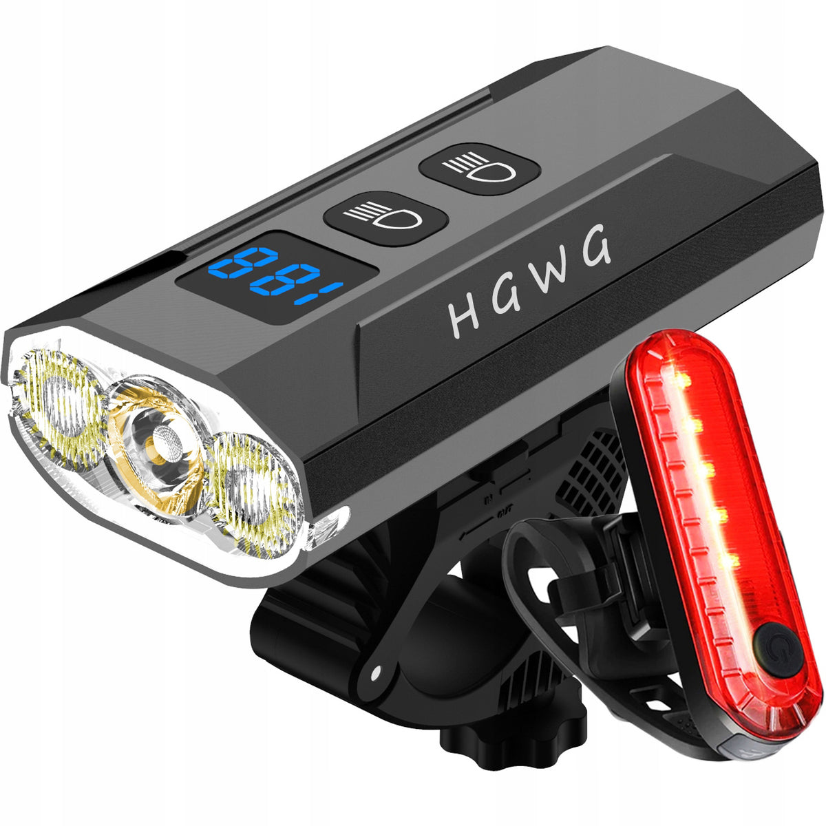 Powerful BICYCLE LIGHT LED light front + rear 1200lm flashlight 5200mAh BICYCLE Color black