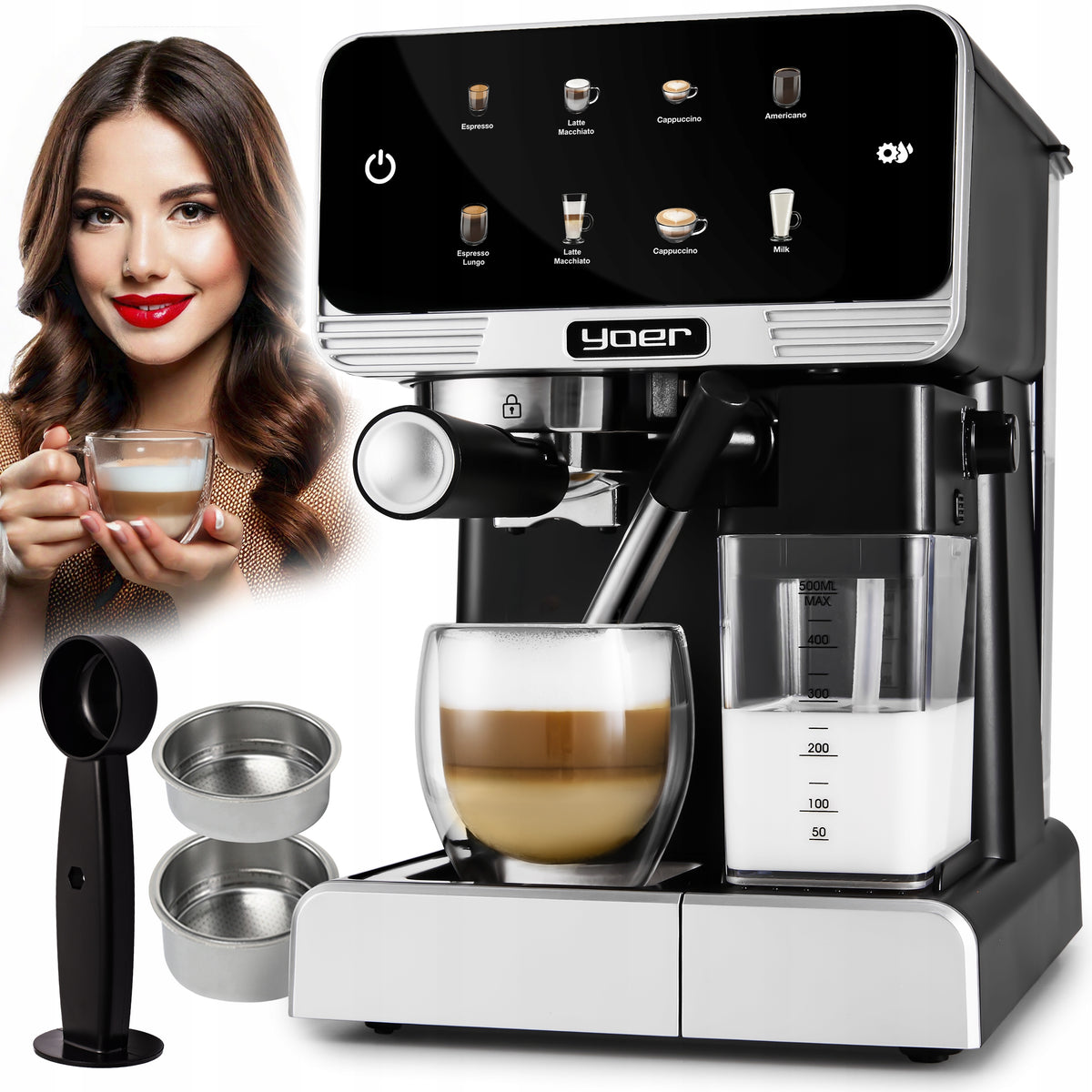 Pressure coffee maker Yoer +LED 20bar 1350W Automatic +THERMOBLOCK