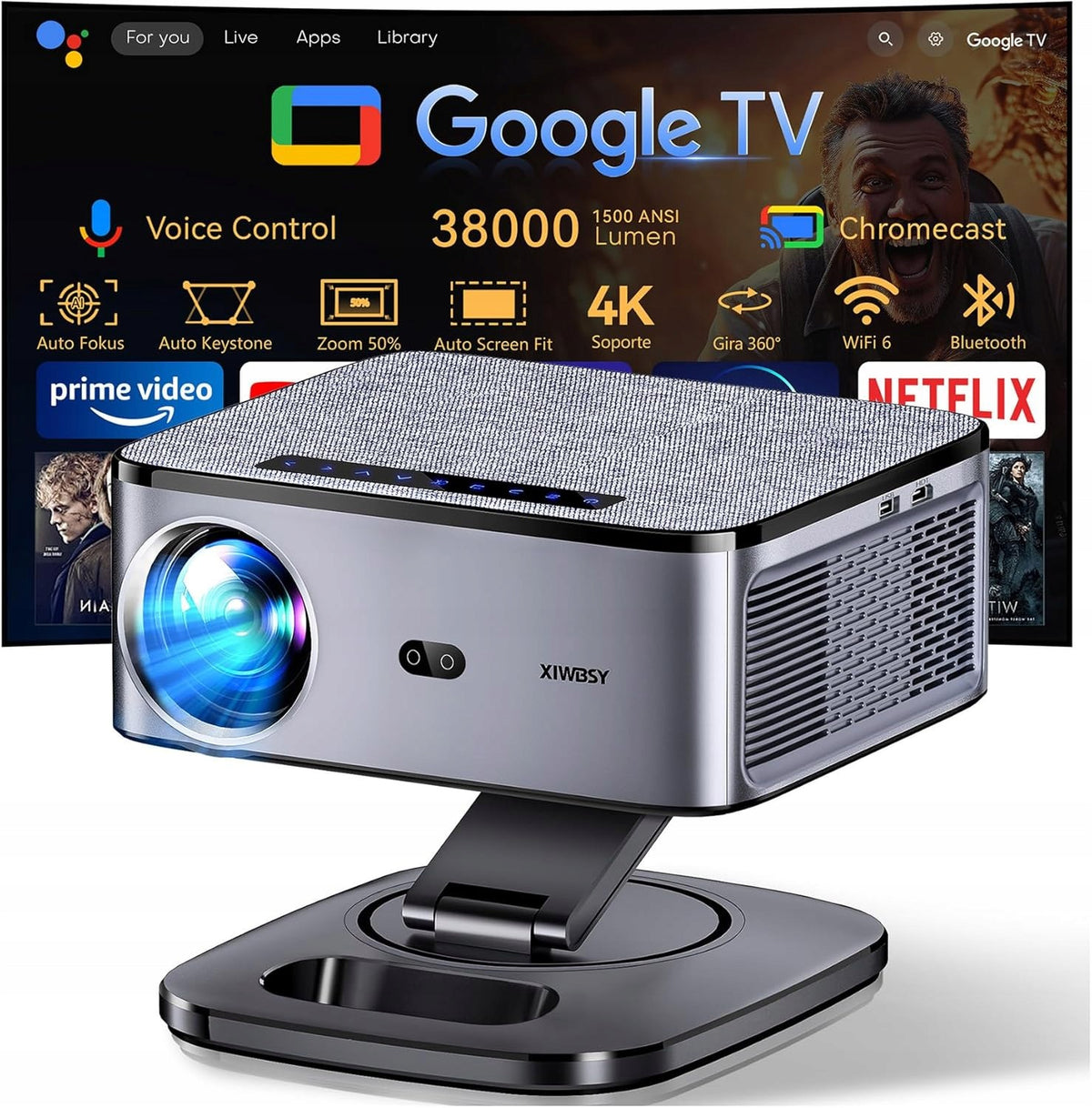 Projector XIWBSY T08 40000 Lumens Android 8K LED 1080P [Certificate]