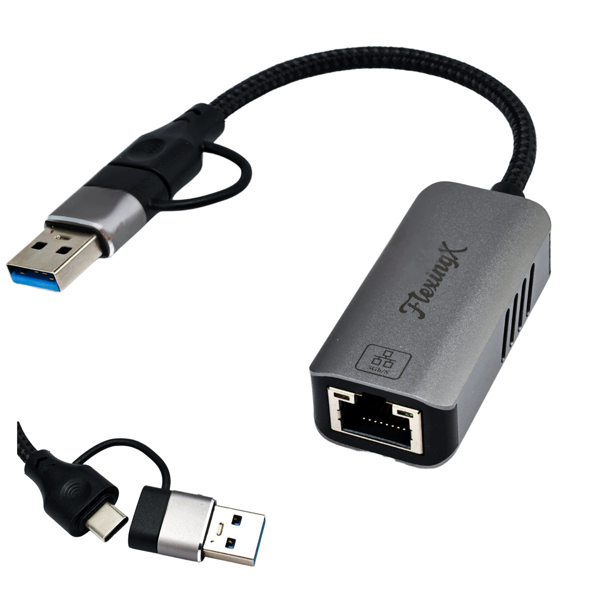 Przejściówka 2w1 USB 3.2 do RJ45 Ethernet LAN 5 Gb/s
