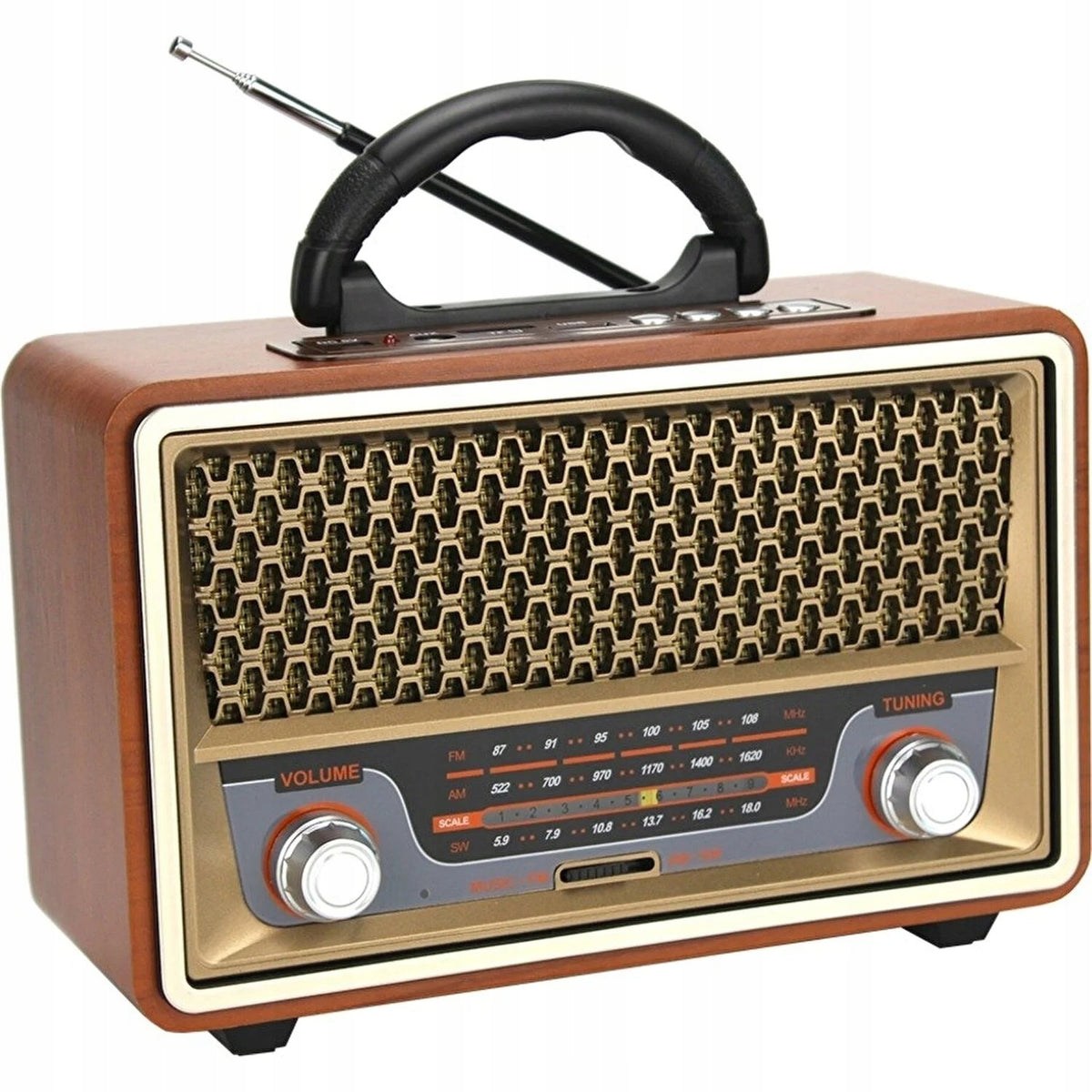 RADIO PORTABLE BATTERY NETWORK RETRO BLUETOOTH FM USB AUX WITH REMOTE CONTROL