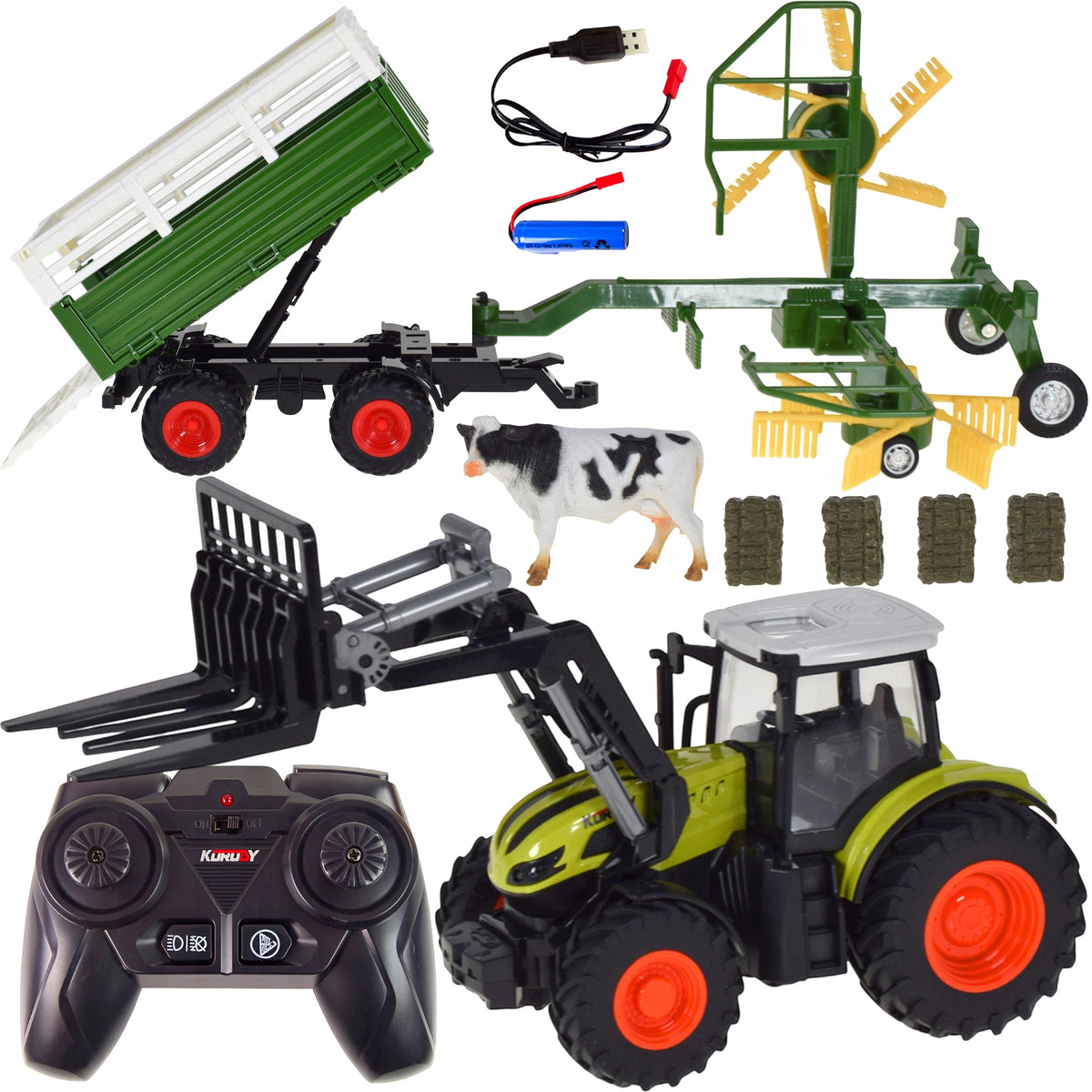 RC Remote Controlled Tractor with 2 Trailers Set for Kids on Remote Control