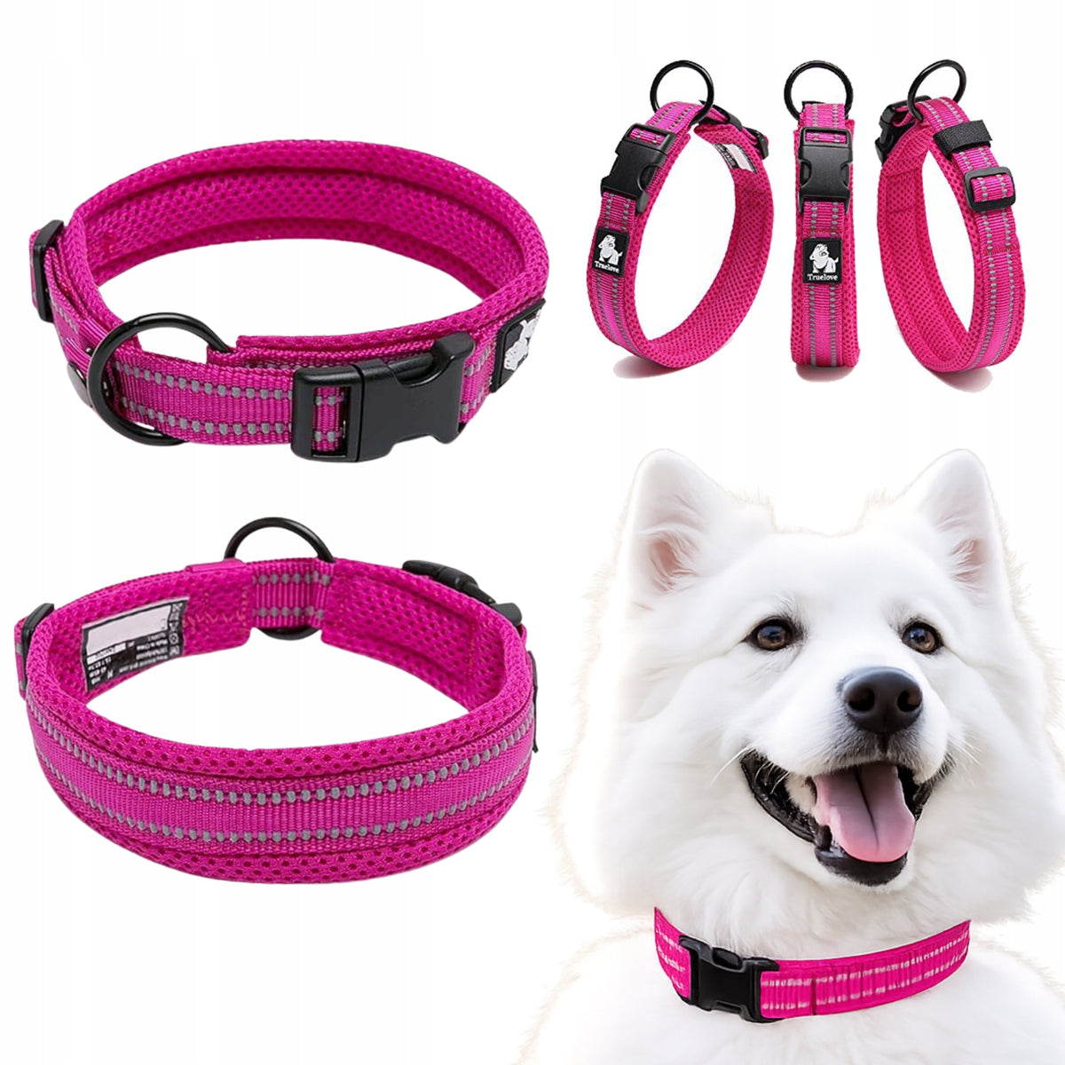 REFLECTIVE DOG COLLAR TRUELOVE ACTIVE DELICATE DURABLE PINK XL