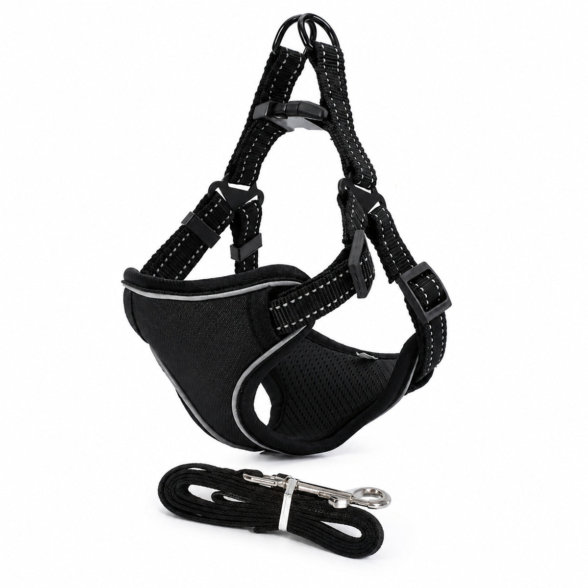 REFLECTIVE DOG HARNESS ADJUSTABLE DURABLE SIZE L + LEASH 120CM