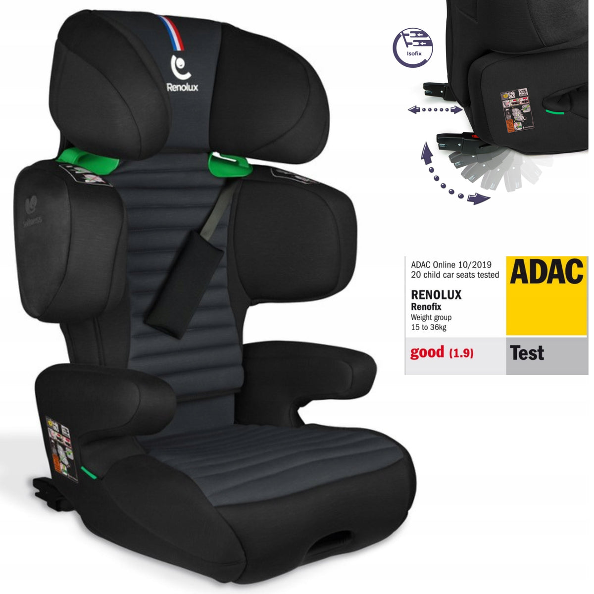 RENOLUX RENOFIX 2 CAR SEAT 15-36KG TEST ADAC Carbon Softness