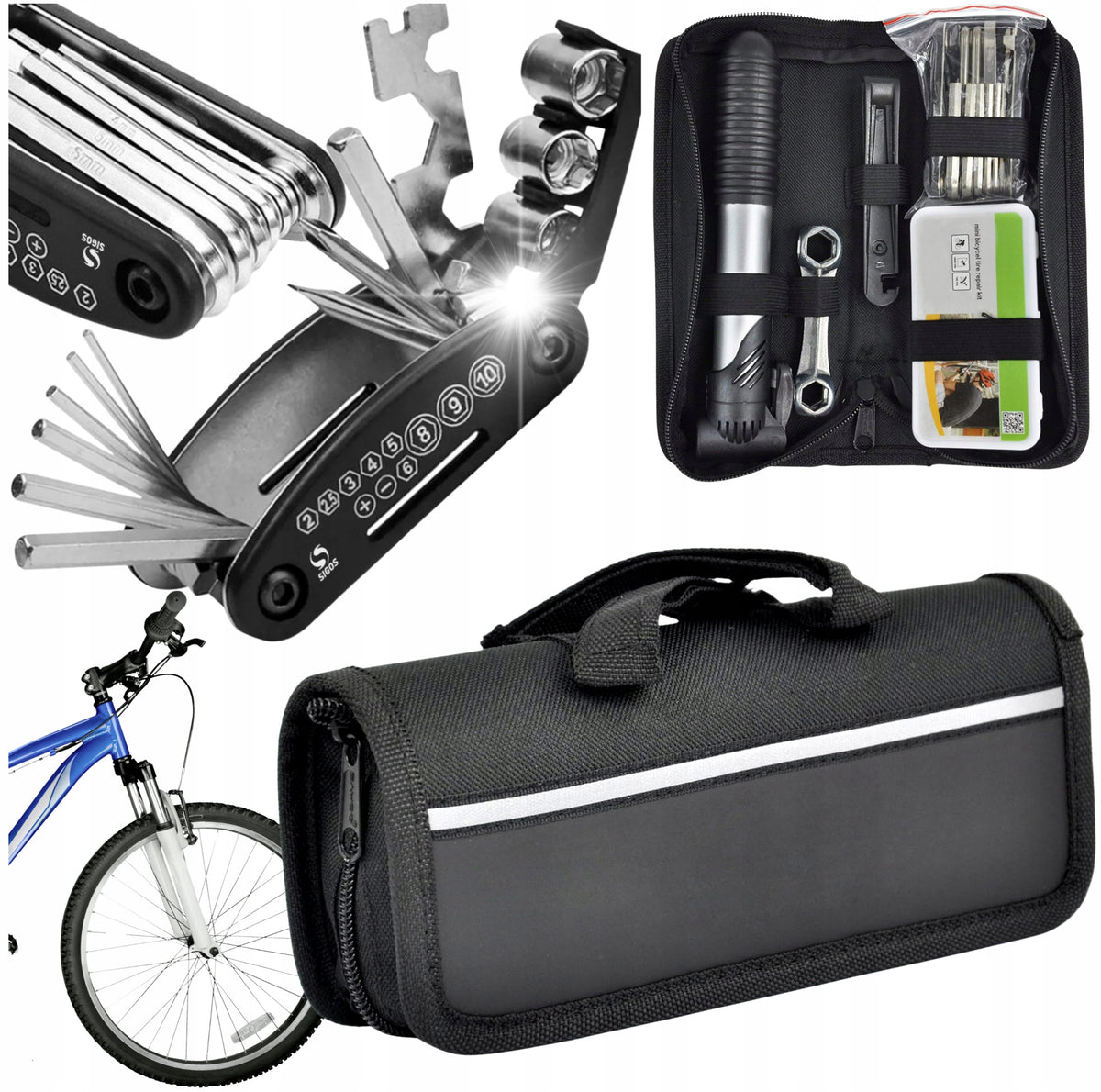 REPAIR KIT FOR BIKE MULTIFUNCTIONAL PATCHES KEY PUMP FOR FRAME +ETUI