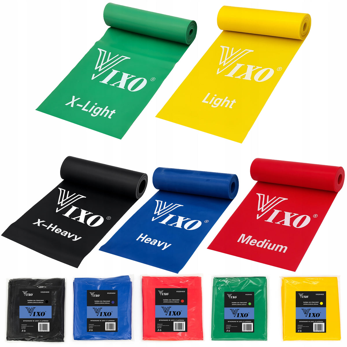 RESISTANCE BANDS SET OF EXERCISE RUBBERS 5 EL 2M RESISTANCE 5-20KG FITNESS