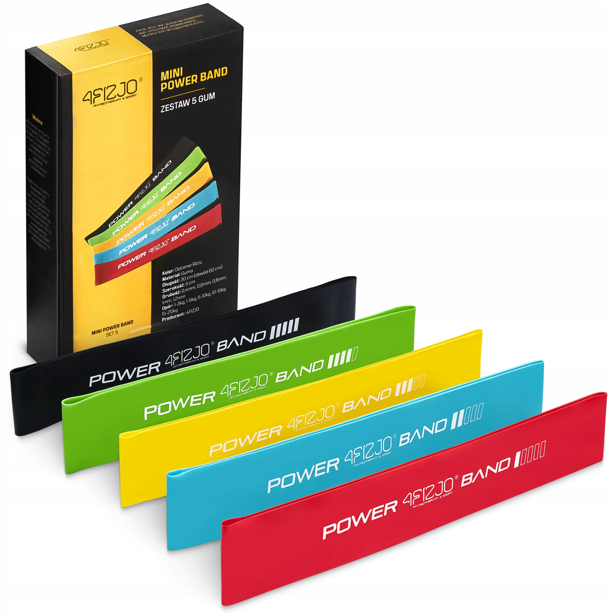 RESISTANCE RUBBER SET OF 5 FOR STRETCHING EXERCISES TRAINING MINI BAND 30 CM
