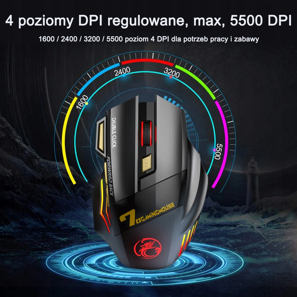 RGB Wireless Gaming Mouse - Bluetooth 5.1, 1600-5500 DPI, Ergonomic Manufacturer code ALGHF-GW-X7-BA