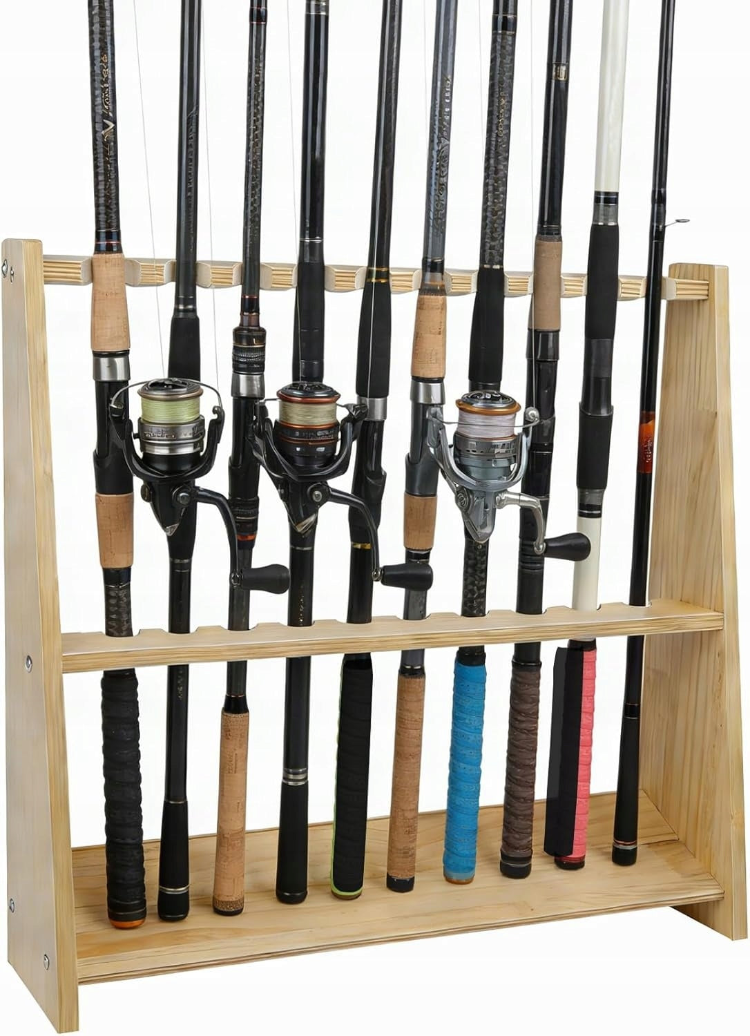 ROD STAND 10 RODS WOODEN VERTICAL FELT HOLDER 60X18X58 FOR GARAGE Manufacturer code STOJAK NA WĘDKI