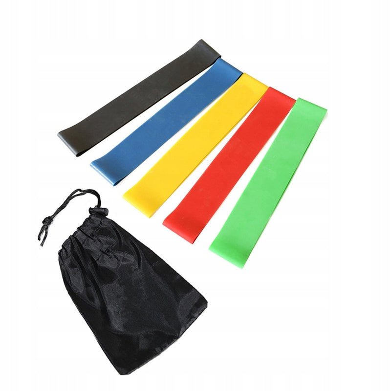 RUBBER FITNESS EXERCISE BANDS SET OF 5 RUBBERS + BAG Color multicolor