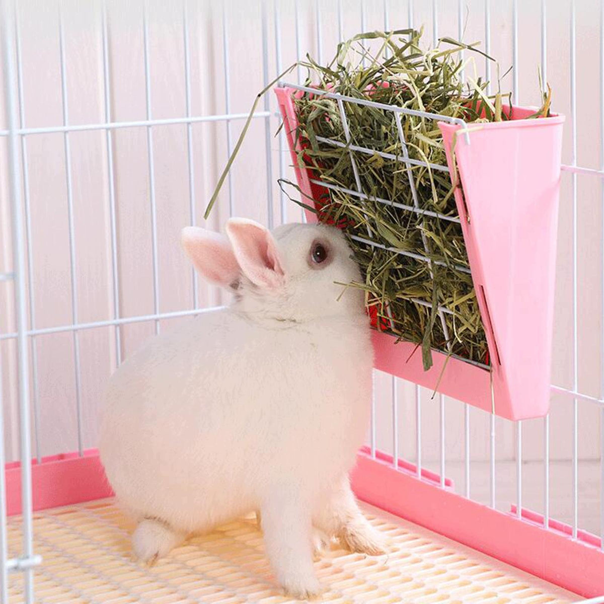 Rabbit Hay Feeder Cage Hay Rack Manger Accessories Minimize Waste And Pink