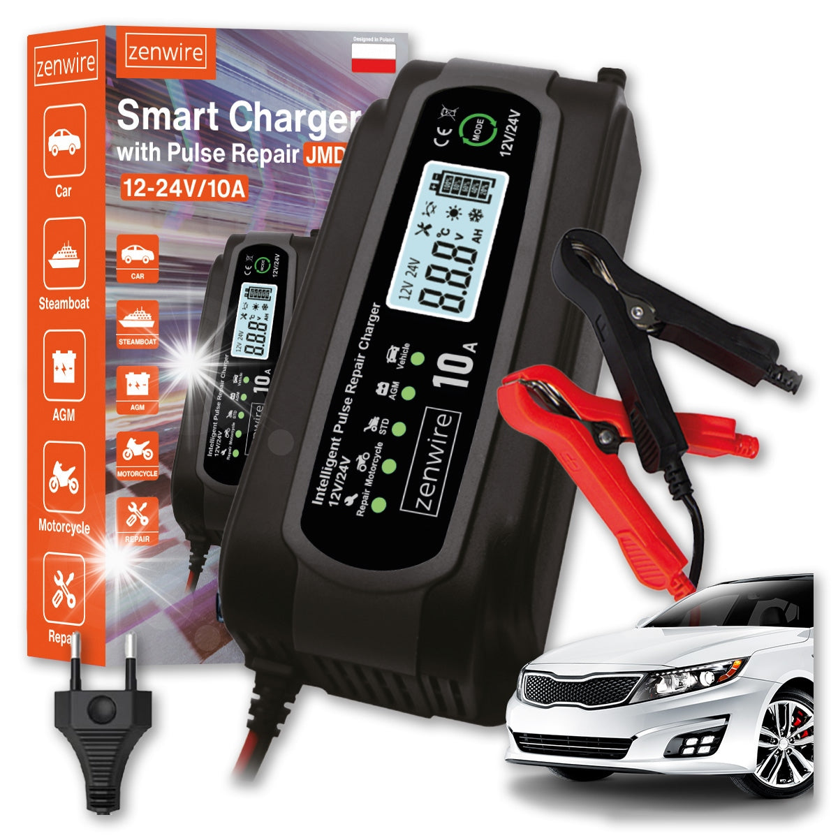 Rectifier Car Battery Charger with Repair Function 12V 24V 10A