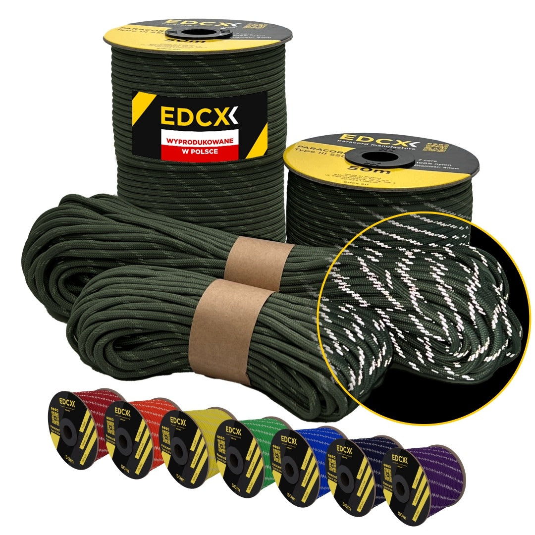 Reflective cable EDCX 4,4 mm Paracord 550 Reflective (Army Green, 30 m)