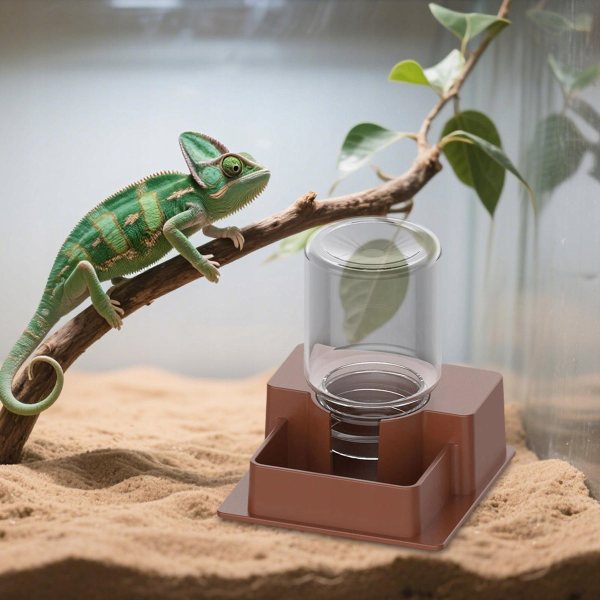 Reptile Water Feeder Automatic Drinking Dish Container Water Brown