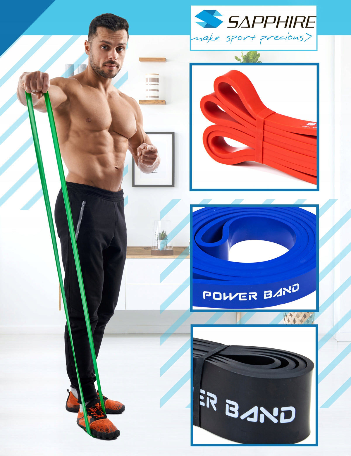Resistance rubber POWER BAND STRONG TRAINING BAND FOR EXERCISE 7-16 KG SAPPHIRE Color brown