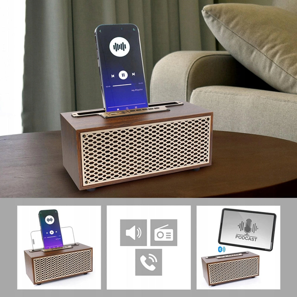 Retro Bluetooth Radio Speaker Wooden FM microSD AUX 8W