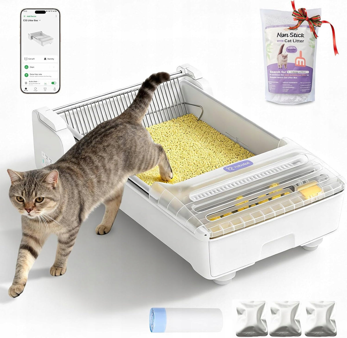 Robotail UCAT C32 Automatic Cat Litter Box, App, Self-Cleaning, Double Rake