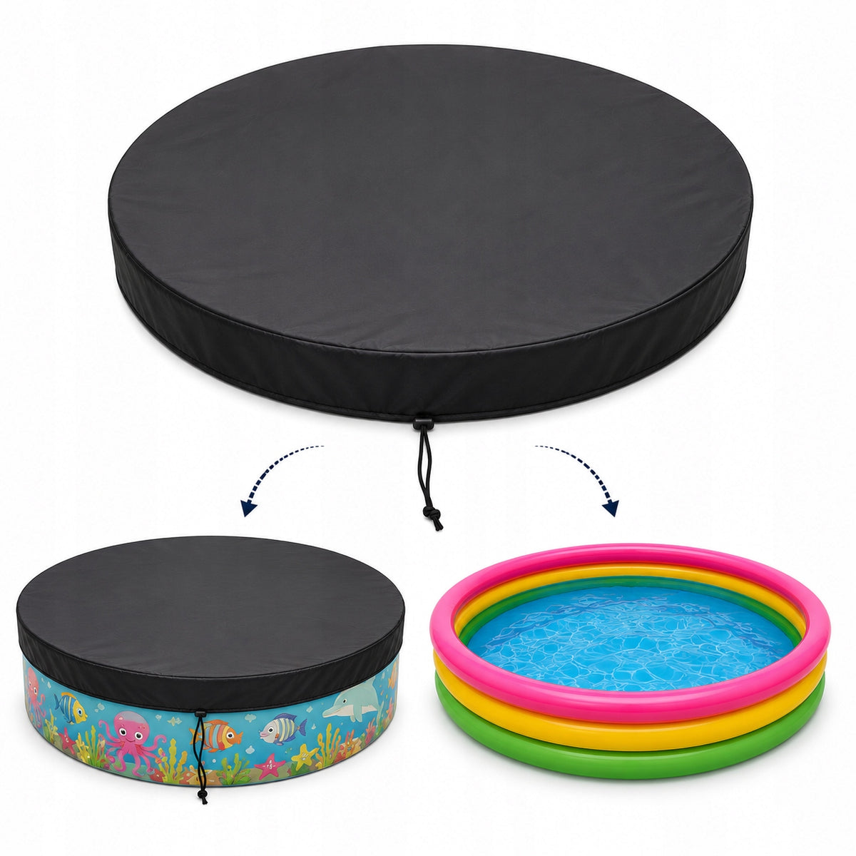 Round Pool Cover 135x16 Waterproof Black For Sandbox Strong
