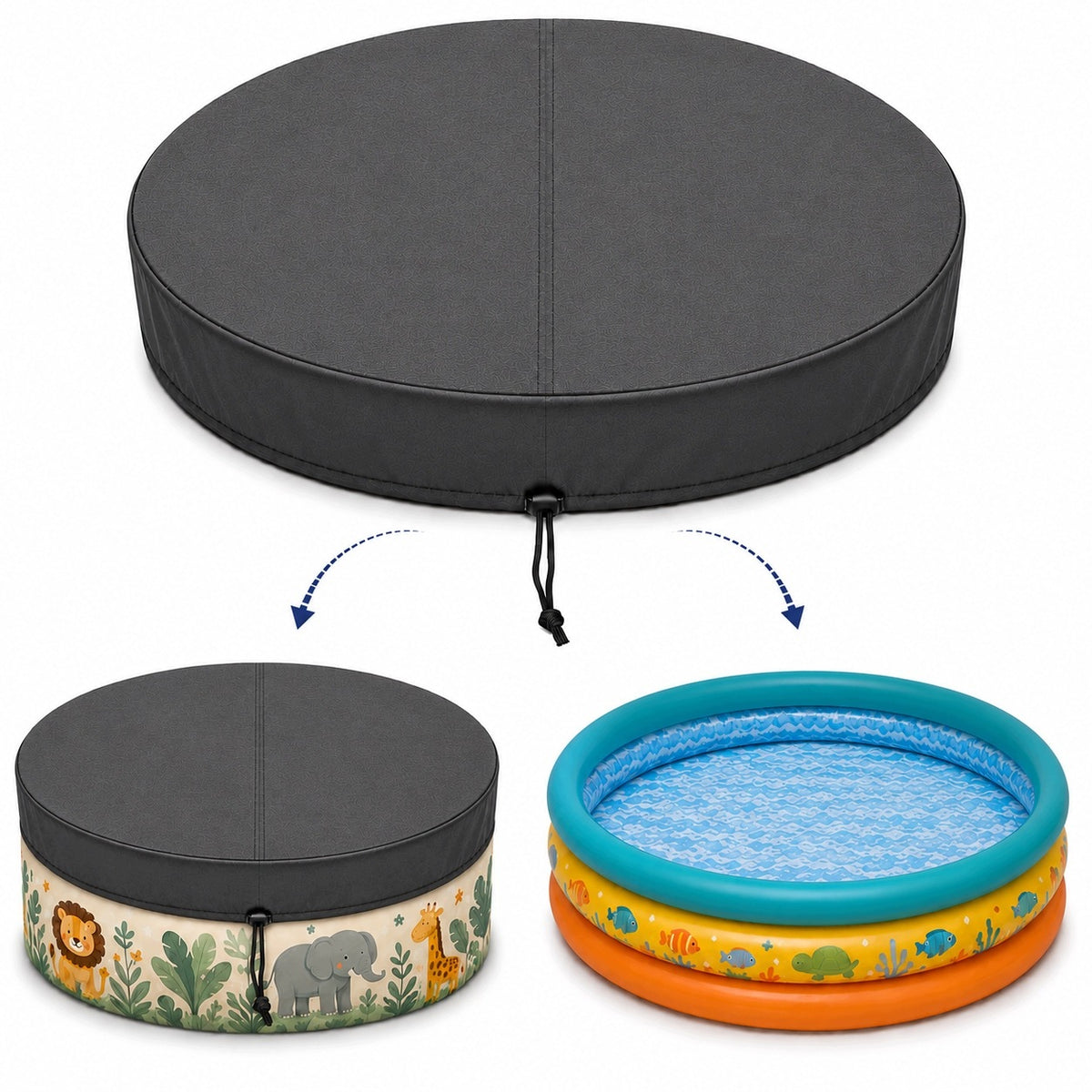Round Pool Cover 185x16 Waterproof Graphite For Sandbox Strong