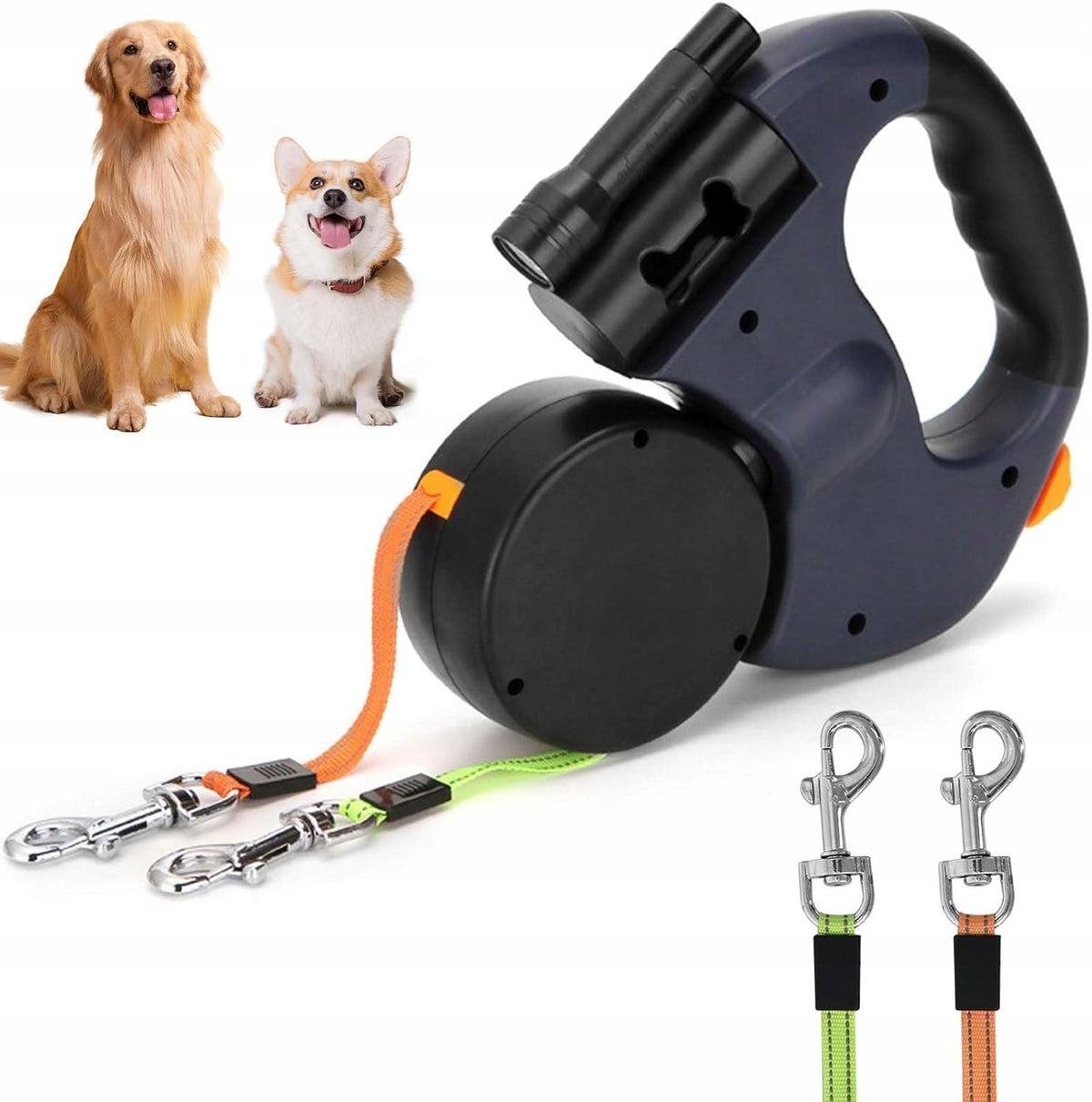 Rust-proof, roll-up, LED, up to 2 dogs – durable quality