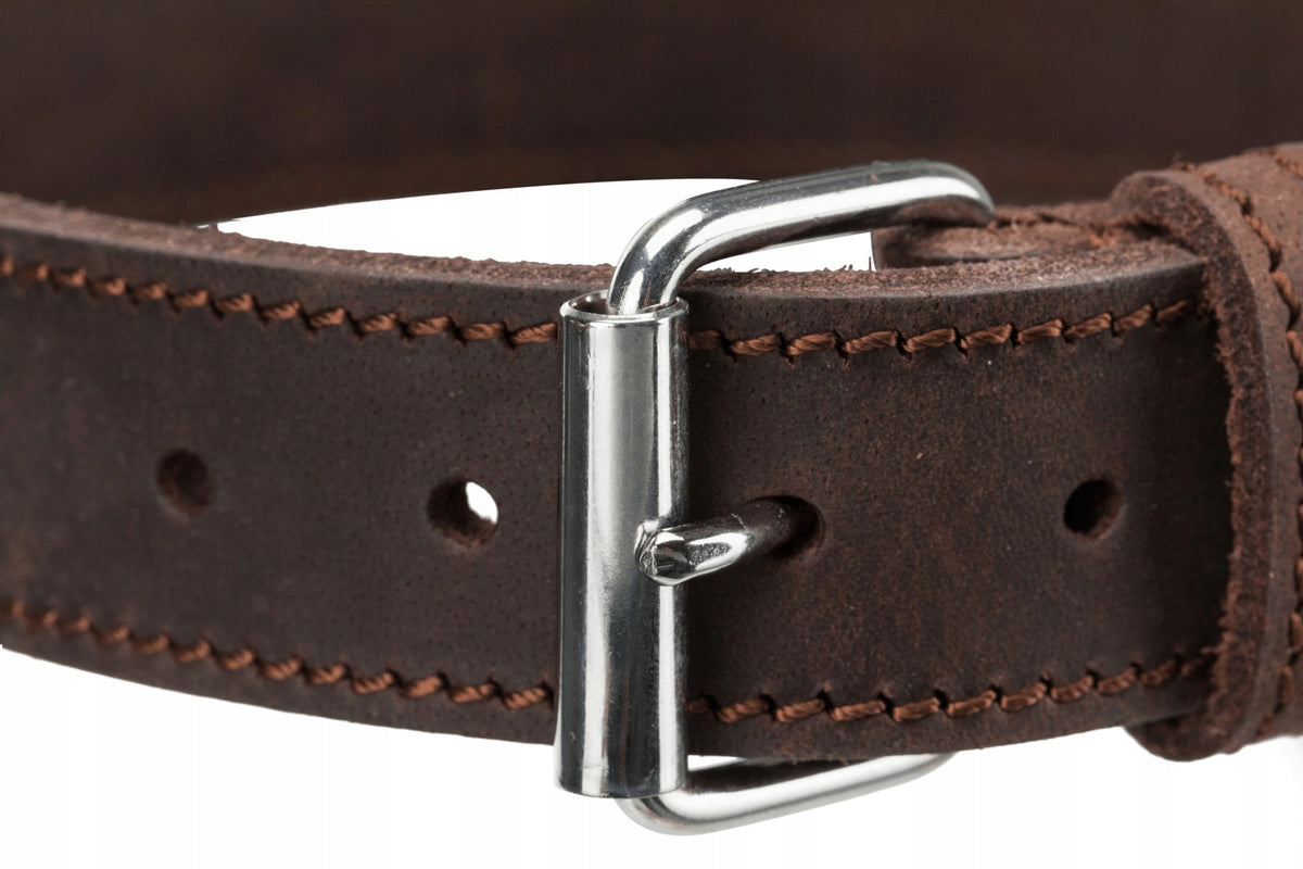 Rustic dog collar, thick leather brown XS-S 27-34