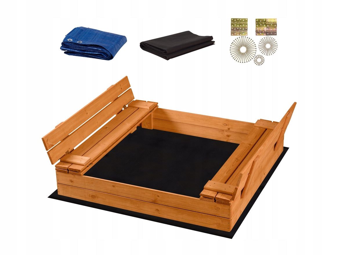 SANDBOX WITH BENCHES CLOSED 120x120 WOODEN IMPREGNATED