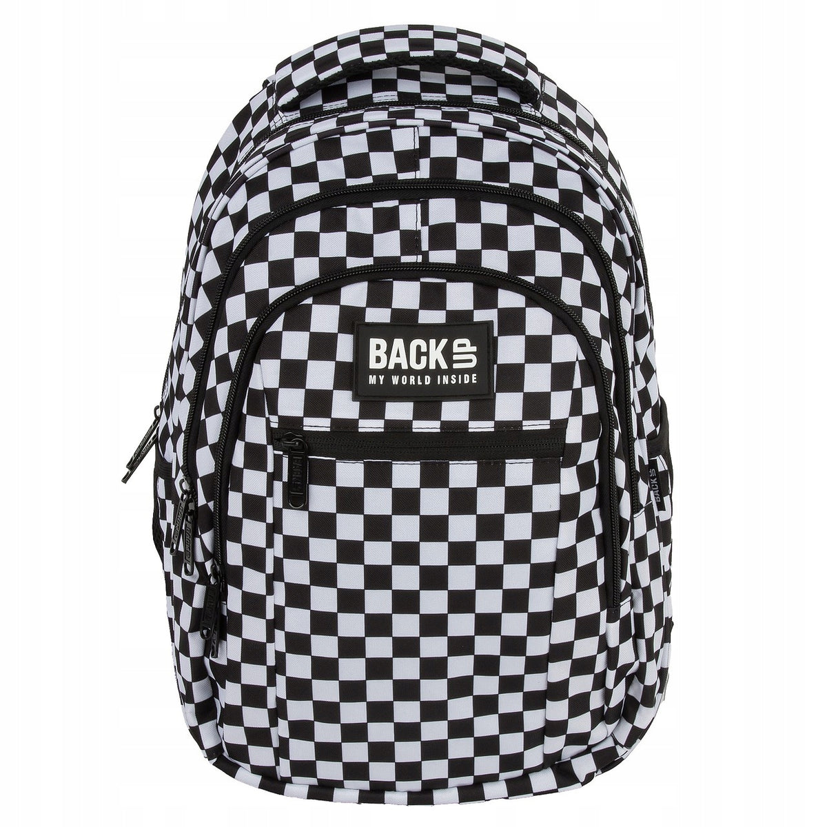 SCHOOL BACKPACK BACKUP 7 MODEL CHESSBOARD 3 COMPARTMENTS BLACK AND WHITE