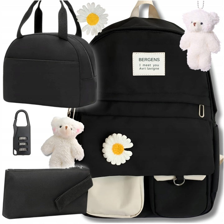 SCHOOL BACKPACK UNISEX SATCHEL FREEBIES PENCIL CASE LUNCHBOX BREAKFAST BLACK Packaging status original
