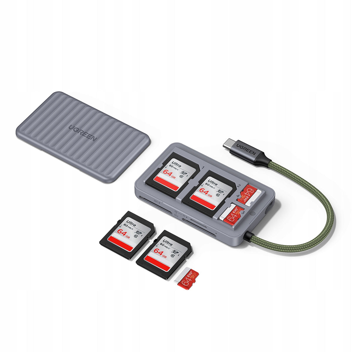 SD microSD card reader USB-C grey, SD and microSD reader Manufacturer Ugreen